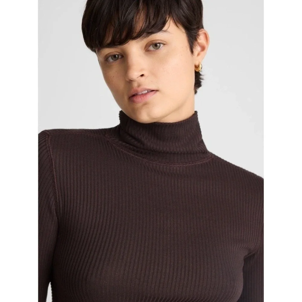 Madewell NWT Ribbed Turtleneck Long-Sleeve Tee Heather Cream Small Mock Neck